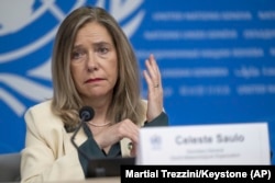 World Meteorological Organization Secretary-General Celeste Saulo speaks about the state of the climate during a press conference at the European headquarters of the United Nations in Geneva, Switzerland, March 19, 2024. (Martial Trezzini/Keystone via AP)