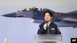 FILE - Taiwan President Lai Ching-te delivers a speech during his visit to inspect Taiwanese air force in Hualien County, May 28, 2024. He is leaving Saturday a trip which includes stops in the Marshall Islands, Tuvalu, and Palau, as well as stopovers in U.S. territories. 