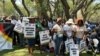 Zimbabweans protest to call for the removal of sanctions, Oct. 25, 2023, Harare, Zimbabwe.
(Columbus Mavhunga/VOA)