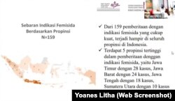 Sebaran Indikasi Femisida berdasarkan pemantauan pemberitaan media oleh Komnas Perempuan, Selasa, 5 Desember 2023. (Foto: Tangkapan Layar/YouTube Komnas Perempuan)