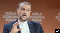 Iranian Foreign Minister Hossein Amir-Abdollahian speaks during the World Economic Forum in Davos, Switzerland, Jan. 17, 2024.