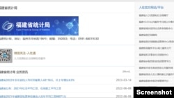 从国外已经无法进入福建省统计局的网站。该图是网页截屏,本网站小编试图点击蓝色背景的“福建省统计局”链接,鼠标下即出现一黄色可点击指示,但任何链接所指向的都是一空白页面。