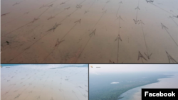 រូបភាពថតចេញពីបណ្តាញសង្គមហ្វេសប៊ុកបង្ហាញឧបករណ៍នេសាទដែលមានរាងដូចព្រួញ ឬហៅថា «លបឡុក» នៅលើផ្ទៃទន្លេមេគង្គនៃខេត្តកំពង់ធំ។ (Facebook Screenshot)