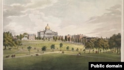 Cows grazed on Boston Common up until 1830. The Massachusetts State House is across the street from the park.