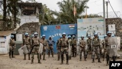 Soldiers of the U.N. peacekeeping mission MONUSCO take position in front of a U.N. base in Goma, in the North Kivu province of the Democratic Republic of Congo, July 26, 2022.