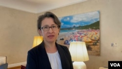 台湾驻美代表萧美琴2022年8月12日在华盛顿双橡园接受华文媒体采访(美国之音锺辰芳拍摄)