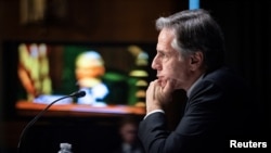 美国国务卿布林肯2022年4月26日在参议院外交关系委员会作证（路透社）