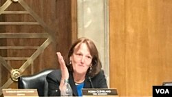 美中经济与安全审查委员会副主席克里弗兰2019年9月4日主持2019年美中关系听证会（美国之音锺辰芳拍摄）