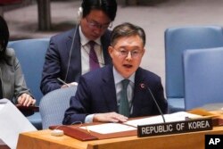 황준국 유엔 주재 한국 대사가 지난 2022년 10월 북한 탄도미사일 발사에 대응해 열린 안보리 회의에서 발언하고 있다.