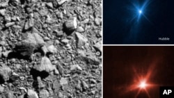 美国国家航空航天局发布的DART航天器撞击小行星的画面。(2022年9月30日)