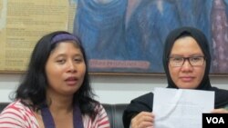 Koordinator Bidang Advokasi KontraS, Yati Andriyani (kanan) dan Staf KontraS Indah (kiri). (Foto: dok).