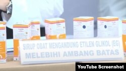 Obat yang ditampilkan BPOM dalam keterangan kepada media, yang diduga mengandung cemaran bahan berbahaya.foto screenshot
