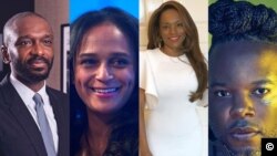 D à G: Filomeno dos Santos, Isabel dos Santos, Tchizé dos Santos na Paulino dos Santos (Coreon Du), bana ya José Eduardo dos Santos mokonzi ya kala ya Angola