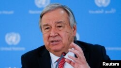 资料照 - 联合国秘书长安东尼奥·古特雷斯（Antonio Guterres）出席在内罗毕举行的一个记者会。