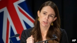 FILE - New Zealand Prime Minister Jacinda Ardern gestures during the post-Cabinet press conference in Wellington, New Zealand, Monday, March 7, 2022. (Mark Mitchell/Pool Photo via AP)