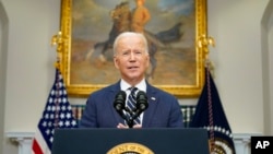 President Joe Biden announces that along with the European Union and the Group of Seven countries, the U.S. will move to revoke "most favored nation" trade status for Russia over its invasion of Ukraine, March 11, 2022, in the Roosevelt Room at the White House.