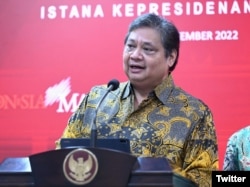 Menko Perekonomian Airlangga Hartarto di Jakarta, Jumat, 30 Desember 2022. (Foto: BPMI Setpres/Twitter @setkabgoid)