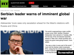 Sajt Raša tudej na engleskom jeziku preneo je izjavu predsednika Srbije na svom sajtu (screenshot)