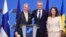 FILE - Finland's Foreign Minister Pekka Haavisto, left, Sweden's Foreign Minister Ann Linde, right, and NATO Secretary-General Jens Stoltenberg attend a media conference in the NATO headquarters in Brussels, July 5, 2022. 