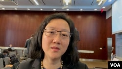 史汀生中心中国项目主任孙韵2022年8月17日在华盛顿战略与国际研究中心接受美国之音采访。（美国之音锺辰芳拍摄）