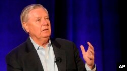 FILE - United States Republican Sen. Lindsey Graham, addresses business leaders during a congressional conversation sponsored by the South Carolina Chamber of Commerce, Aug. 18, 2022, in Columbia, South Carolina.