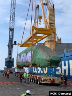 Rangkaian kereta api cepat Jakarta-Bandung (KCJB) tiba di Pelabuhan Tanjung Priok, Jakarta, pada Jumat (2/9). (Foto: Courtesy/KCIC)