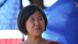 U.S. Trade Representative Katherine Tai stands with other members of the delegation during a family photo after the first day of the U.S.-EU Trade and Technology Council meeting at the Hazelwood Green Mill 19 building, Sept. 29, 2021, in Pittsburgh.