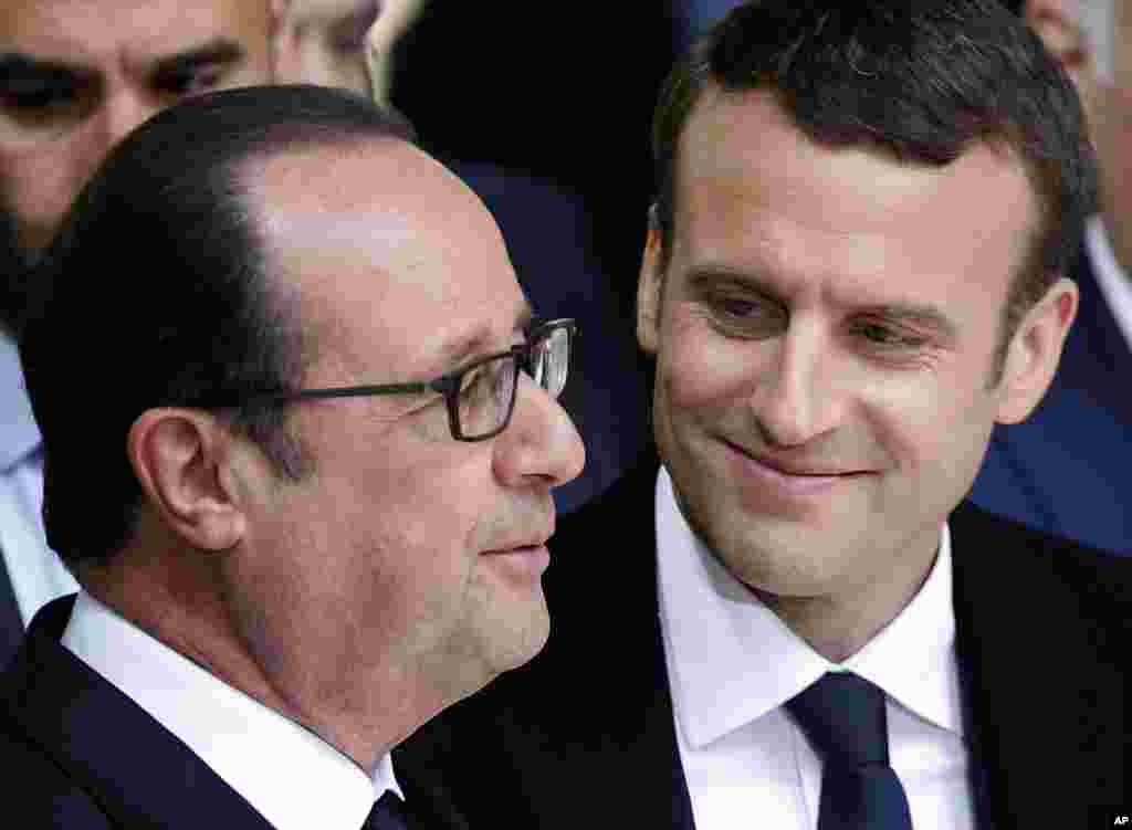 5月10日,法国当选总统马克龙和法国总统奥朗德( Francois Hollande)参加废除奴隶制纪念仪式。马克龙曾经是奥朗德手下的经济部长,后来辞职竞选总统。