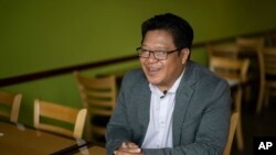 Cayle Tern, president of the Iu Mien Association of Oregon, at Chiang Rai Thai Cuisine on April 30, 2024, in Troutdale, Ore. Tern arrived in Portland with his family in 1980, when he was 3. He is now running for City Council. His father and uncle assisted American forces in Laos.