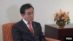 2024년 10월 28일 미국을 방문한 태영호 한국 민주평통 사무처장이 VOA를 방문해 인터뷰를 하고 있다.