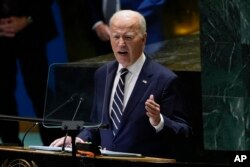 조 바이든 미국 대통령이 24일 유엔 본부에서 열린 제79차 유엔 총회에서 연설하고 있다.