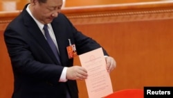 中国国家主席习近平2018年3月11日参加宪法修正案投票(路透社)