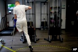 "Buffalo" is pictured at a rehab clinic in Kyiv, Ukraine, June 17, 2022. He is among the wounded survivors who were evacuated during the last-ditch defense of the Azovstal steel mill in the war against Russia.