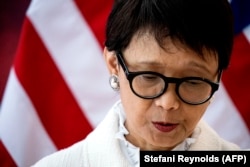 Menlu Retno Marsudi di Nusa Dua, Bali pada 8 Juli 2022. (Foto: AFP/Stefani Reynolds)