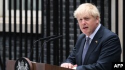 Perdana Menteri Inggris Boris Johnson mengumumkan pengunduran diri dari jabatannya di London, Kamis (7/7). 