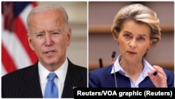 合成照片:美国总统拜登与欧盟委员会主席冯德莱恩。