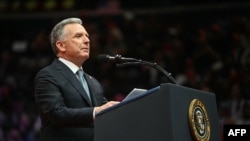 Special envoy to the Middle East Steve Witkoff speaks during the inaugural parade inside Capital One Arena, in Washington, Jan. 20, 2025. Witkoff met in Israel with Prime Minister Benjamin Netanyahu on Jan. 29.