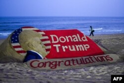 Indian sand artist Sudarsan Pattnaik made this sculpture depicting U.S. President-elect Donald Trump after he won the U.S. presidential election, in Puri, India, on Nov. 6, 2024.