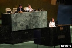U.S. Ambassador to the United Nations Nikki Haley addresses a United Nations General Assembly meeting at U.N. headquarters in New York, June 13, 2018.