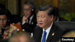 中国领导人习近平2022年11月15日在G20峰会第一阶段会议上发表讲话。（媒体联访照片）