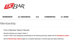 Pretraga baze advokata Distrikta Columbia bez rezultata