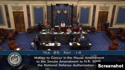 美国国会参议院星期三通过《2025财政年度国防授权法》。(2024年12月18日，院会视频截图)