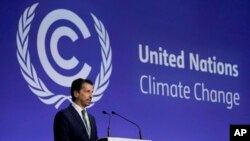 Menteri Lingkungan Hidup Brazil Joaquim Leite berpidato pada KTT Iklim PBB COP26, di Glasgow, Skotlandia, Rabu, 10 November 2021. (AP Photo/Alberto Pezzali)