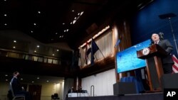 Secretary of State Mike Pompeo speaks at the National Press Club in Washington, Jan. 12, 2021.