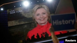 Democratic presidential nominee Hillary Clinton addresses the Democratic National Convention via a live video feed from New York during the second night at the Democratic National Convention in Philadelphia, Pennsylvania, U.S. July 26, 2016. 