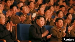 朝鲜领导人金正恩观看歌舞表演。