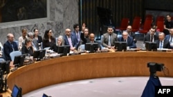 U.S. Deputy U.N. Ambassador Robert Wood raises his hand to veto a draft resolution calling for a cease-fire in Gaza, during a United Nations Security Council meeting at U.N. headquarters in New York City, on Nov. 20, 2024. 