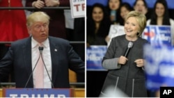 超级星期二的前一天，共和党总统参选人川普（左）在弗吉尼亚州、民主党总统参选人克林顿在麻萨诸塞分别开展竞选活动。（2016年2月29日）