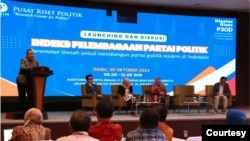 Badan Riset dan Inovasi Nasional (BRIN) melalui Pusat Riset (PR) Politik meluncurkan Indeks Pelembagaan Partai Politik (Parpol) di Gedung Widya Graha, Jakarta, Rabu (30/10). (Foto: brin.go.id)