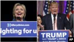 Bà Hillary Clinton phát biểu tại một cuộc vận động ở West Palm Beach, Florida, trong khi ông Donald Trump phát biểu tại Palm Beach, cũng tại Florida, hôm 15/3.